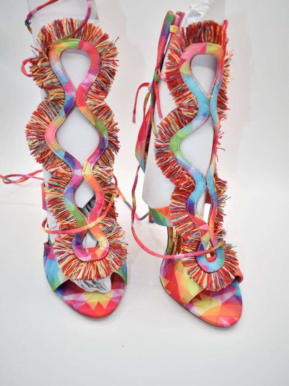 Size 8 Ana Lilliana Roma10 Women's Multicolor Fringe Lace Up Stiletto Heels